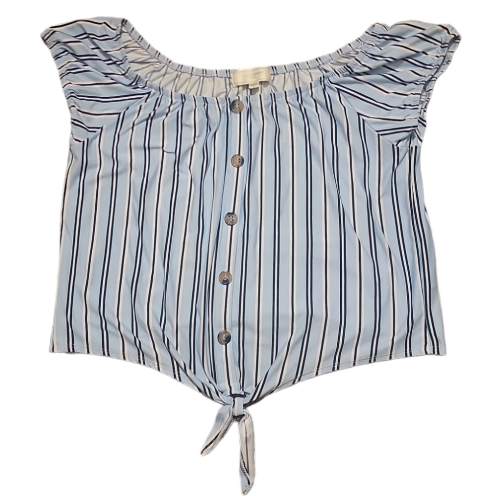 No comment, blue stripped, crop top, baby blue